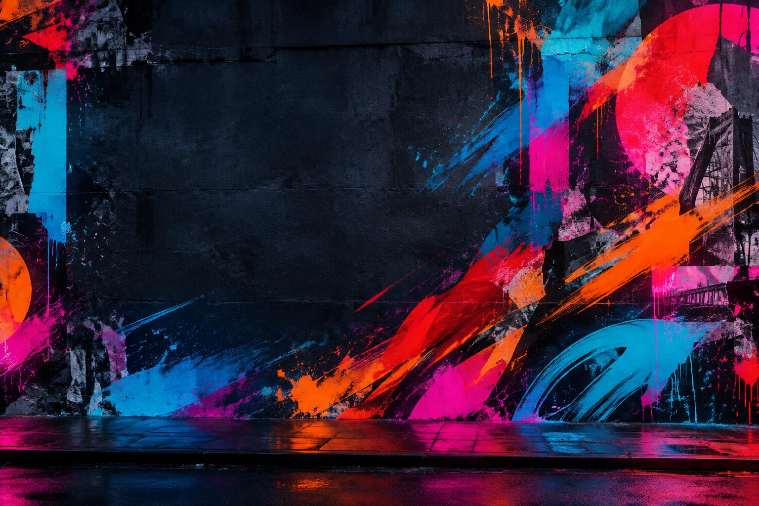 Abstrakte Street-Art in den Neonfarben des The Kiosk Club